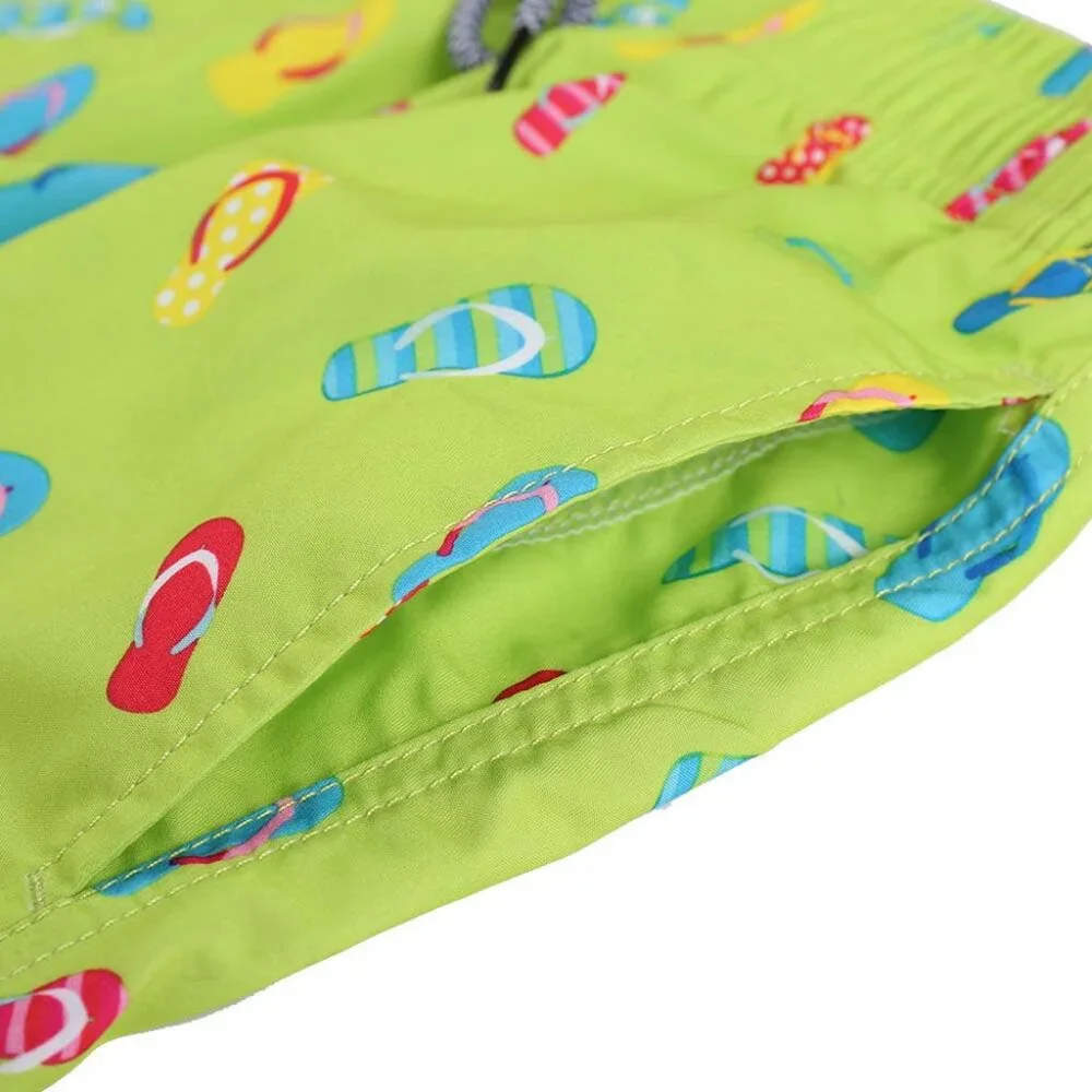 Boys' Lime Flip-flops Print Swim Trunks with Mesh Liner - Picture 3 of 7